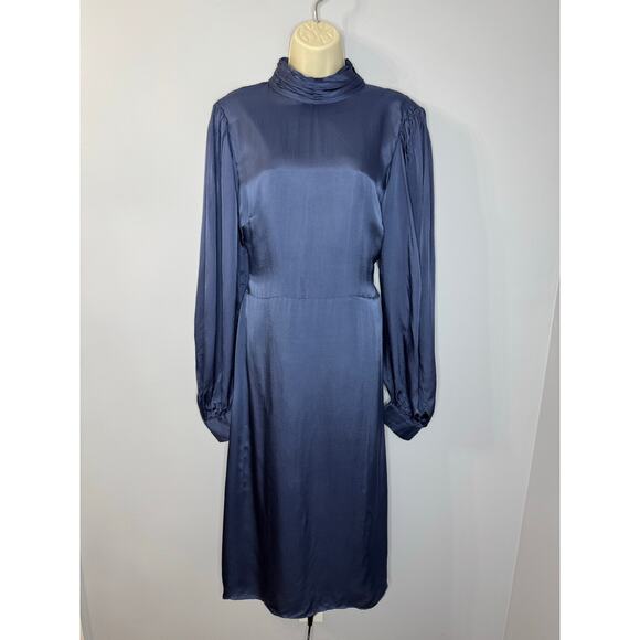 Anthropologie Hutch Open Back Midi Dress Blue Long Sleeve Blue Size 14 - Picture 2 of 16